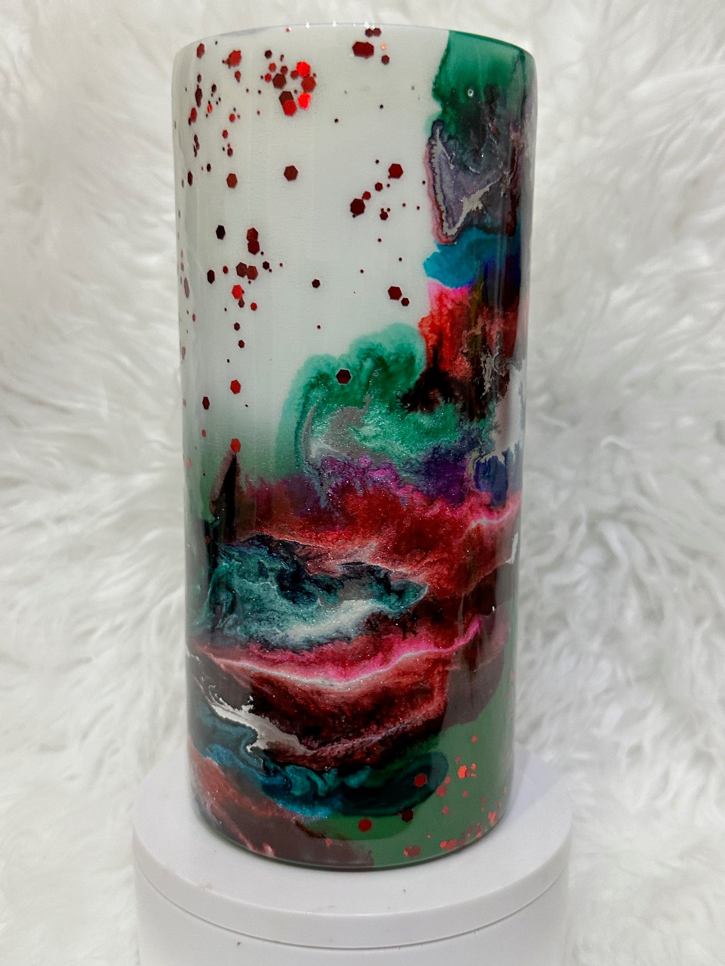 #0068 - CHRISTMAS COLLECTION - Teal Swirl and Red Glitter - 20 oz Thick